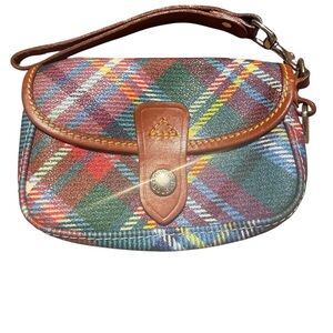 Dooney & Bourke Royal Blue, Green & Red Plaid Flap Wristlet - Made in USA